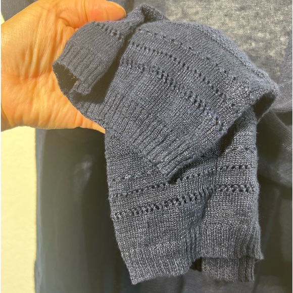 Nanette Lepore Navy Blue Linen Open Cardigan Pointelle Trim XL - Picture 6 of 8